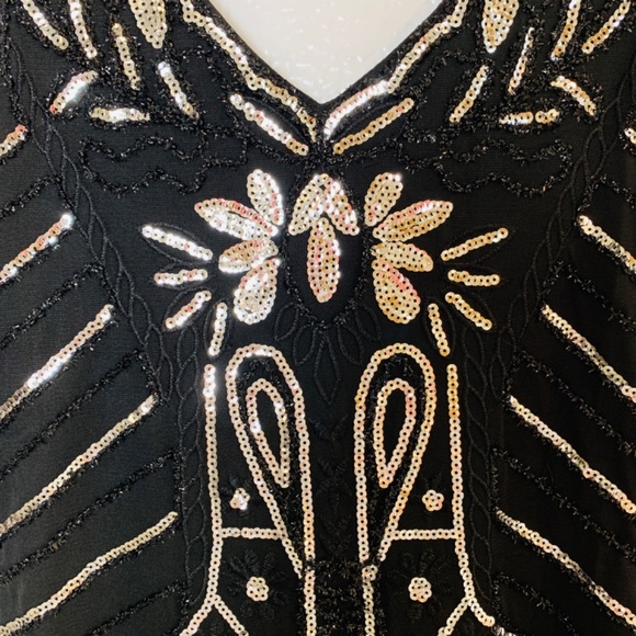 Babeyond Black Dress Flapper Fringe Silver Sequins Small 1920's Gatsby Bling - Picture 3 of 14